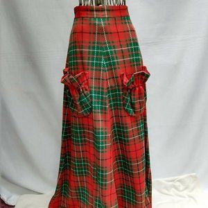 '50s Handmade plaid Maxi Skirt w/ pockets VINTAGE